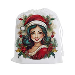 Young Woman With Santa Claus Clothes Isolated Illustration Wb Drawstring Pouch (2xl)