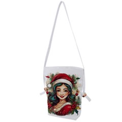 Young Woman With Santa Claus Clothes Isolated Illustration Wb Folding Shoulder Bag