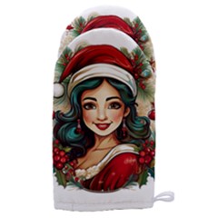 Young Woman With Santa Claus Clothes Isolated Illustration Wb Microwave Oven Glove