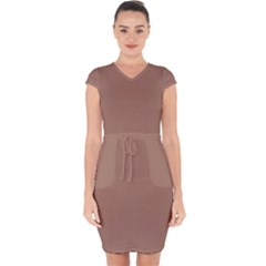 Mocha Mousse Hex Code #a47864 Capsleeve Drawstring Dress  by dressshop