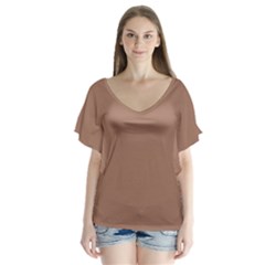 Mocha Mousse Hex Code #a47864 V-neck Flutter Sleeve Top