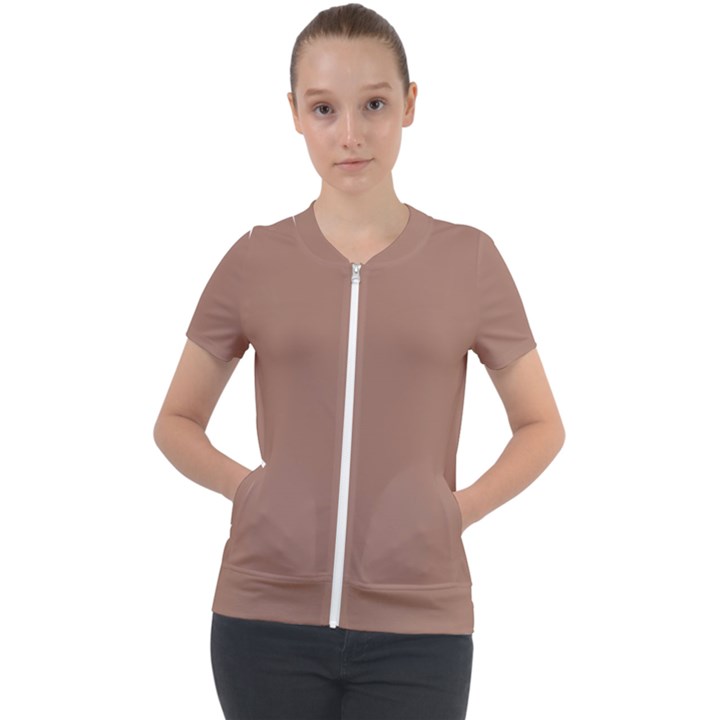 Mocha Mousse Hex Code #a47864 Short Sleeve Zip Up Jacket