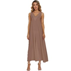 Mocha Mousse Hex Code #a47864 V-neck Sleeveless Wide Leg Pants Overalls by dressshop