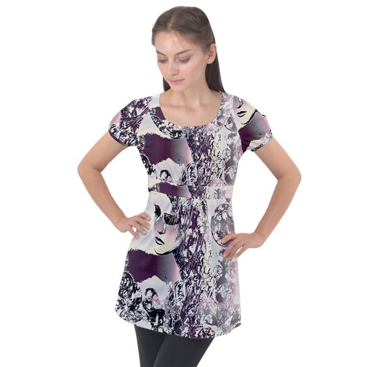 Marina Paper Cut Puff Sleeve Tunic Top