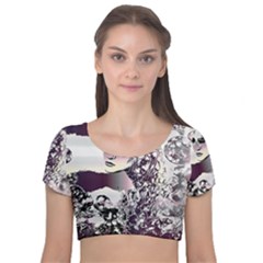 Marina Paper Cut Velvet Short Sleeve Crop Top 