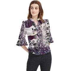 Marina Paper Cut Loose Horn Sleeve Chiffon Blouse