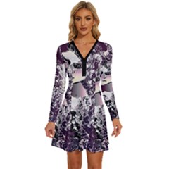 Marina Paper Cut Long Sleeve Deep V Mini Dress 