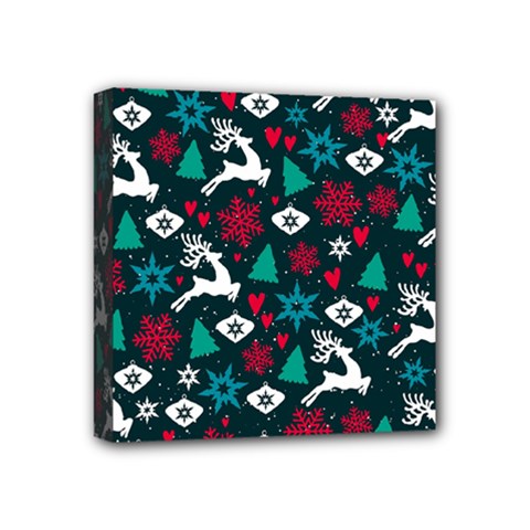 Holiday Season Pattern December Happy Holidays Merry Christmas Winter Family Festive New Year Mini Canvas 4  X 4  (stretched)