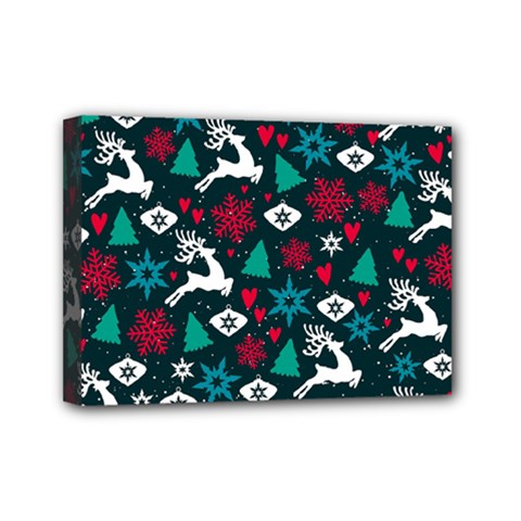 Holiday Season Pattern December Happy Holidays Merry Christmas Winter Family Festive New Year Mini Canvas 7  X 5  (stretched)