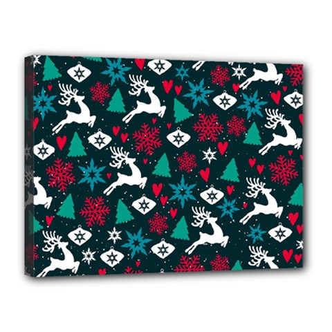 Holiday Season Pattern December Happy Holidays Merry Christmas Winter Family Festive New Year Canvas 16  X 12  (stretched)