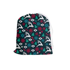 Holiday Season Pattern December Happy Holidays Merry Christmas Winter Family Festive New Year Drawstring Pouch (large)