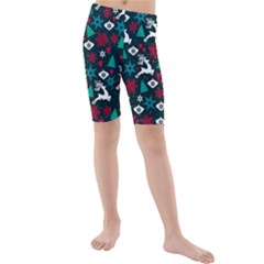 Holiday Season Pattern December Happy Holidays Merry Christmas Winter Family Festive New Year Kids  Mid Length Swim Shorts