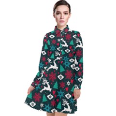 Holiday Season Pattern December Happy Holidays Merry Christmas Winter Family Festive New Year Long Sleeve Chiffon Shirt Dress