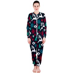 Holiday Season Pattern December Happy Holidays Merry Christmas Winter Family Festive New Year Onepiece Jumpsuit (ladies)