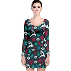 Holiday Season Pattern December Happy Holidays Merry Christmas Winter Family Festive New Year Long Sleeve Velvet Bodycon Dress