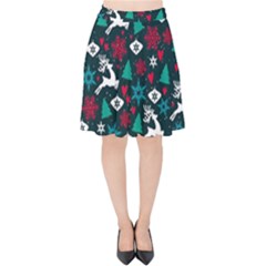 Holiday Season Pattern December Happy Holidays Merry Christmas Winter Family Festive New Year Velvet High Waist Skirt