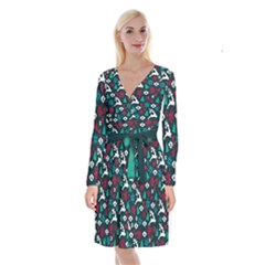 Holiday Season Pattern December Happy Holidays Merry Christmas Winter Family Festive New Year Long Sleeve Velvet Front Wrap Dress