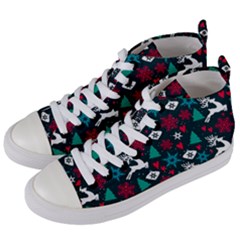 Holiday Season Pattern December Happy Holidays Merry Christmas Winter Family Festive New Year Women s Mid-top Canvas Sneakers