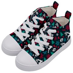 Holiday Season Pattern December Happy Holidays Merry Christmas Winter Family Festive New Year Kids  Mid-top Canvas Sneakers