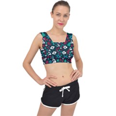 Holiday Season Pattern December Happy Holidays Merry Christmas Winter Family Festive New Year V-back Sports Bra