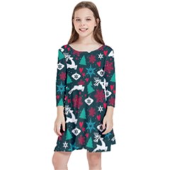 Holiday Season Pattern December Happy Holidays Merry Christmas Winter Family Festive New Year Kids  Quarter Sleeve Skater Dress