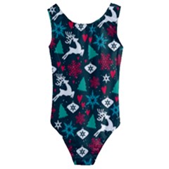 Holiday Season Pattern December Happy Holidays Merry Christmas Winter Family Festive New Year Kids  Cut-out Back One Piece Swimsuit