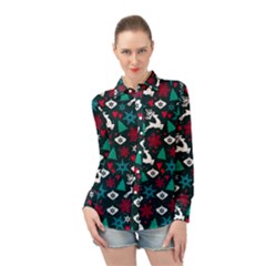 Holiday Season Pattern December Happy Holidays Merry Christmas Winter Family Festive New Year Long Sleeve Chiffon Shirt