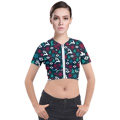 Holiday Season Pattern December Happy Holidays Merry Christmas Winter Family Festive New Year Short Sleeve Cropped Jacket