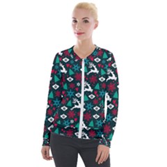 Holiday Season Pattern December Happy Holidays Merry Christmas Winter Family Festive New Year Velvet Zip Up Jacket