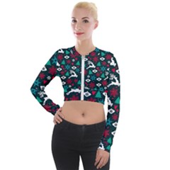 Holiday Season Pattern December Happy Holidays Merry Christmas Winter Family Festive New Year Long Sleeve Cropped Velvet Jacket by Maspions