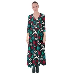 Holiday Season Pattern December Happy Holidays Merry Christmas Winter Family Festive New Year Button Up Maxi Dress