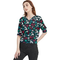 Holiday Season Pattern December Happy Holidays Merry Christmas Winter Family Festive New Year Quarter Sleeve Blouse