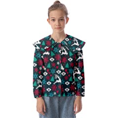 Holiday Season Pattern December Happy Holidays Merry Christmas Winter Family Festive New Year Kids  Peter Pan Collar Blouse