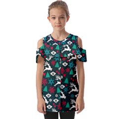 Holiday Season Pattern December Happy Holidays Merry Christmas Winter Family Festive New Year Fold Over Open Sleeve Top