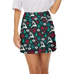 Holiday Season Pattern December Happy Holidays Merry Christmas Winter Family Festive New Year Mini Front Wrap Skirt