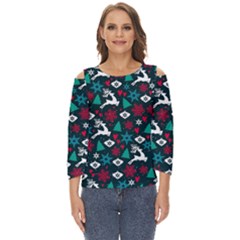 Holiday Season Pattern December Happy Holidays Merry Christmas Winter Family Festive New Year Cut Out Wide Sleeve Top