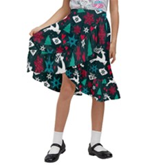 Holiday Season Pattern December Happy Holidays Merry Christmas Winter Family Festive New Year Kids  Ruffle Flared Wrap Midi Skirt