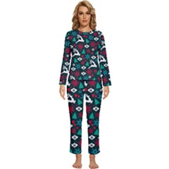 Holiday Season Pattern December Happy Holidays Merry Christmas Winter Family Festive New Year Womens  Long Sleeve Lightweight Pajamas Set