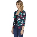 Holiday Season Pattern December Happy Holidays Merry Christmas Winter Family Festive New Year Women s One-Button 3/4 Sleeve Short Jacket View2