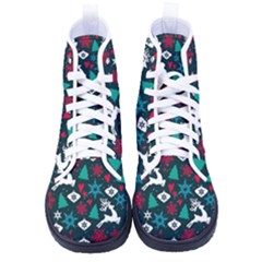 Holiday Season Pattern December Happy Holidays Merry Christmas Winter Family Festive New Year Men s High-top Canvas Sneakers