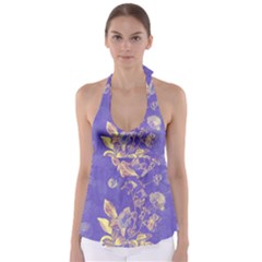 Flower Petal Bouquet Stem Floral Pattern Tie Back Tankini Top