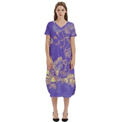 Flower Petal Bouquet Stem Floral Pattern T-shirt Midi Dress With Pockets