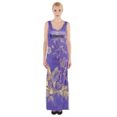 Flower Petal Bouquet Stem Floral Pattern Thigh Split Maxi Dress