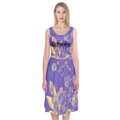 Flower Petal Bouquet Stem Floral Pattern Midi Sleeveless Dress