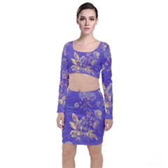 Flower Petal Bouquet Stem Floral Pattern Long Sleeve Crop Top & Bodycon Skirt Set