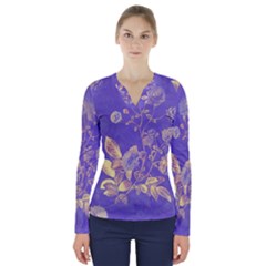 Flower Petal Bouquet Stem Floral Pattern V-neck Long Sleeve Top