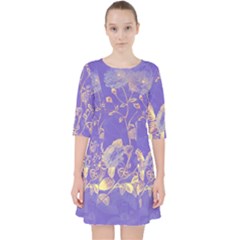 Flower Petal Bouquet Stem Floral Pattern Quarter Sleeve Pocket Dress