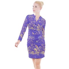 Flower Petal Bouquet Stem Floral Pattern Button Long Sleeve Dress