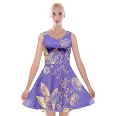 Flower Petal Bouquet Stem Floral Pattern Velvet Skater Dress