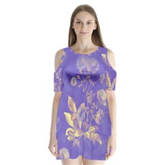 Flower Petal Bouquet Stem Floral Pattern Shoulder Cutout Velvet One Piece